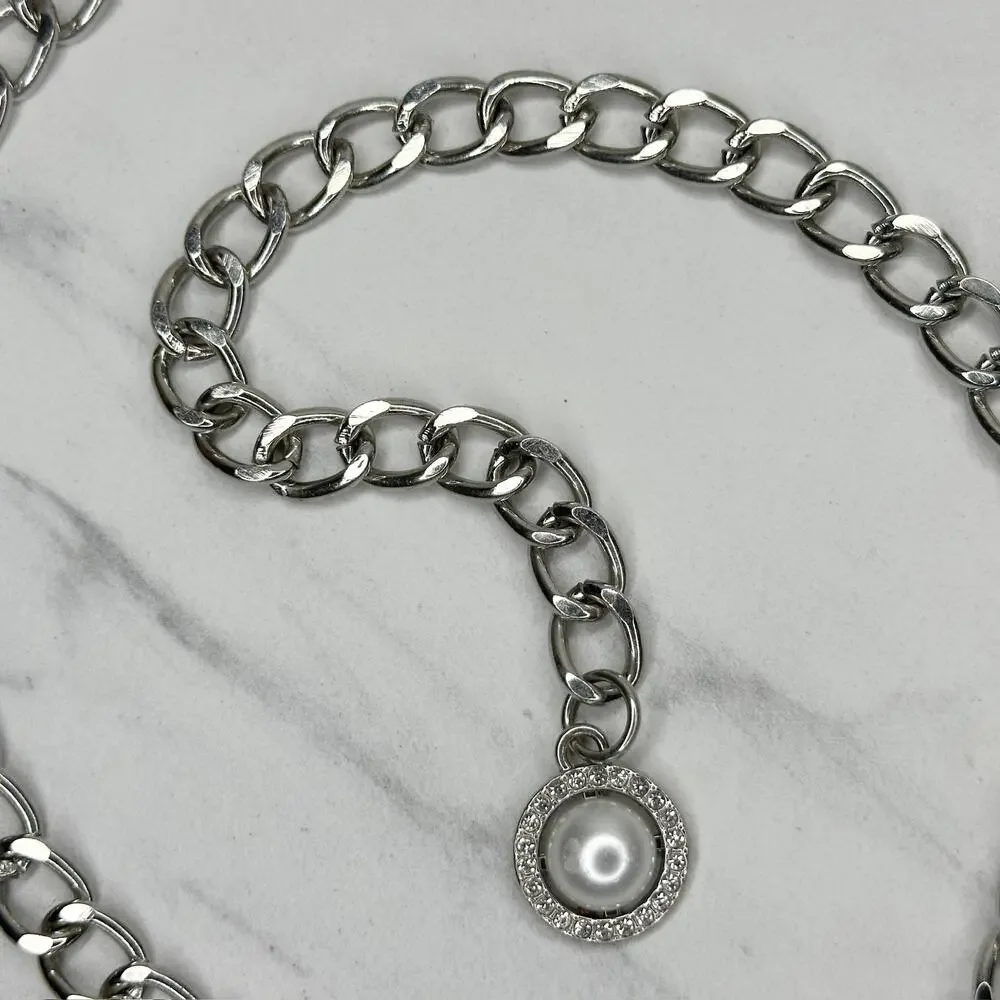 Steve Madden Rhinestone Faux Pearl Chain Belt OS ✨